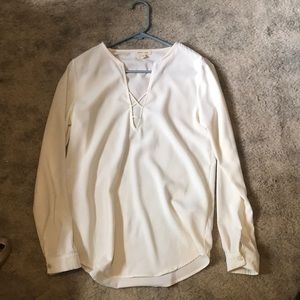 White long sleeve crisscross blouse